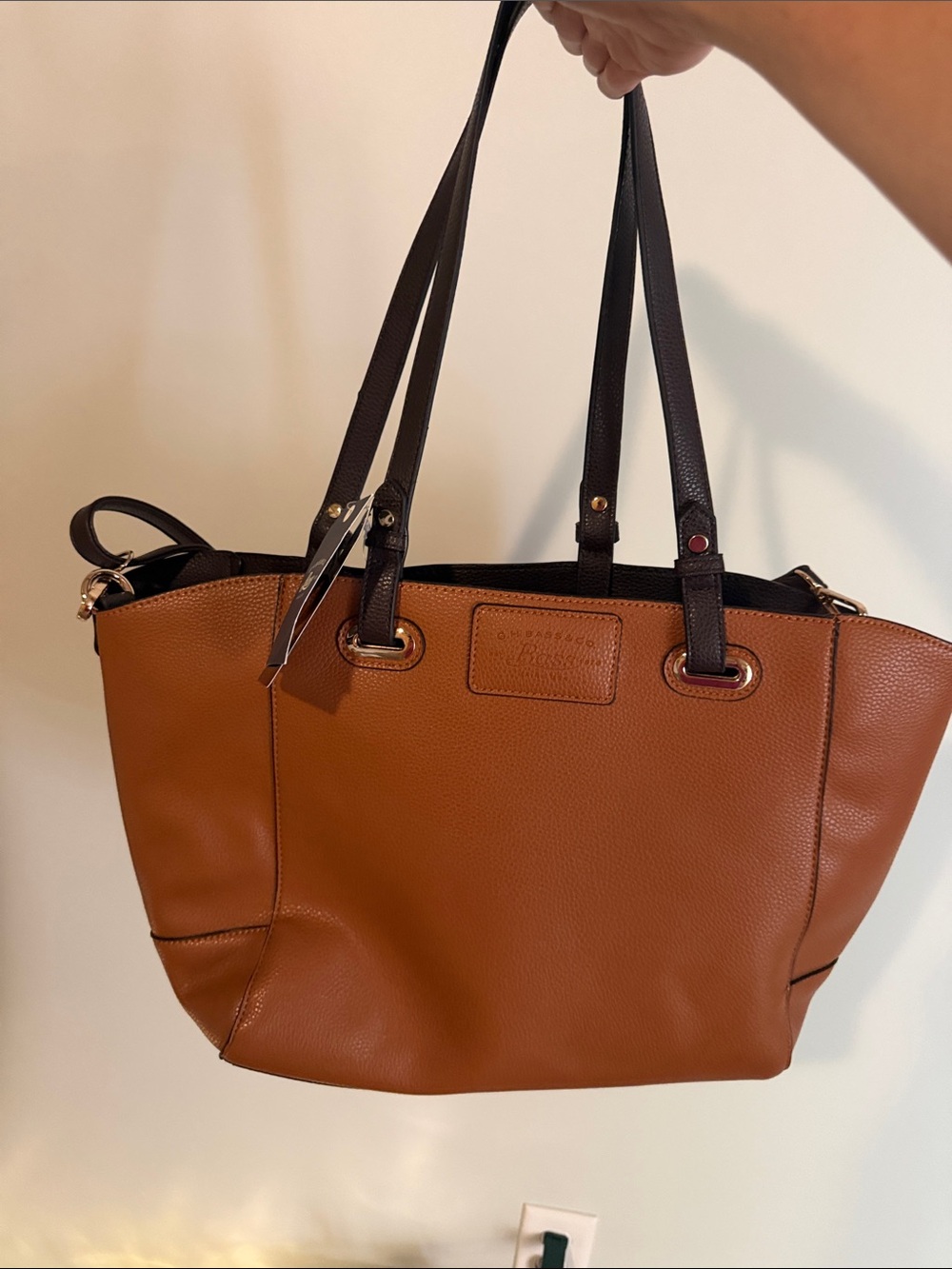 Bass Two-Tone Brown Leather Tote with Dark Brown Straps